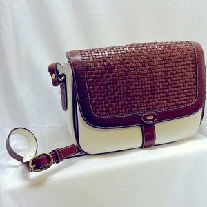 Vintage Bally White & Brown Basket Weave Crossbody